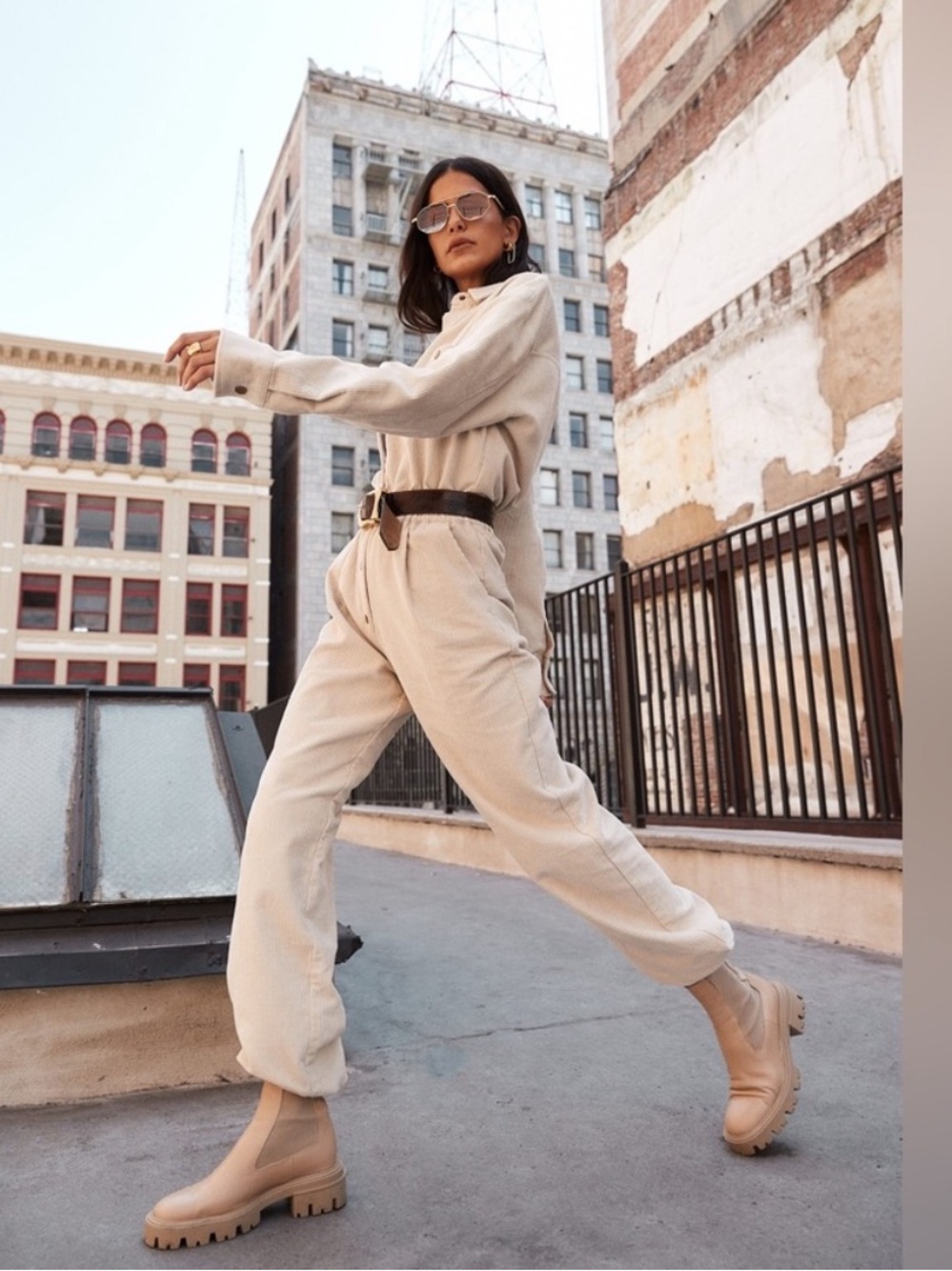 12th TRIBE Bowie Beige Corduroy Jumpsuit - Picture 2 of 7